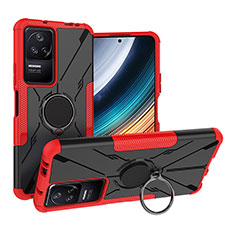 Funda Bumper Silicona y Plastico Mate Carcasa con Magnetico Anillo de dedo Soporte JX1 para Xiaomi Redmi K40S 5G Rojo