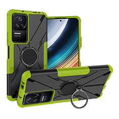 Funda Bumper Silicona y Plastico Mate Carcasa con Magnetico Anillo de dedo Soporte JX1 para Xiaomi Redmi K40S 5G Verde