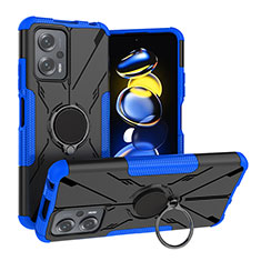 Funda Bumper Silicona y Plastico Mate Carcasa con Magnetico Anillo de dedo Soporte JX1 para Xiaomi Redmi K50i 5G Azul