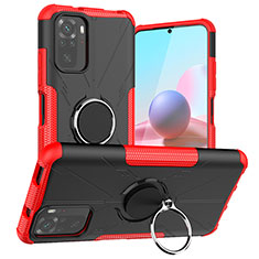 Funda Bumper Silicona y Plastico Mate Carcasa con Magnetico Anillo de dedo Soporte JX1 para Xiaomi Redmi Note 10 4G Rojo