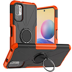 Funda Bumper Silicona y Plastico Mate Carcasa con Magnetico Anillo de dedo Soporte JX1 para Xiaomi Redmi Note 10 5G Naranja