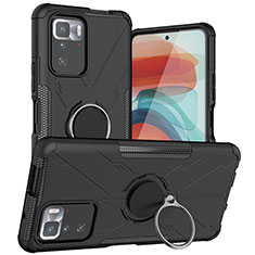 Funda Bumper Silicona y Plastico Mate Carcasa con Magnetico Anillo de dedo Soporte JX1 para Xiaomi Redmi Note 10 Pro 5G Negro