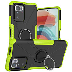 Funda Bumper Silicona y Plastico Mate Carcasa con Magnetico Anillo de dedo Soporte JX1 para Xiaomi Redmi Note 10 Pro 5G Verde