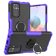 Funda Bumper Silicona y Plastico Mate Carcasa con Magnetico Anillo de dedo Soporte JX1 para Xiaomi Redmi Note 10 Pro Max Morado