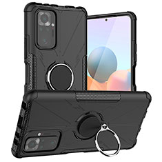 Funda Bumper Silicona y Plastico Mate Carcasa con Magnetico Anillo de dedo Soporte JX1 para Xiaomi Redmi Note 10 Pro Max Negro