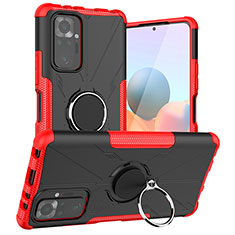 Funda Bumper Silicona y Plastico Mate Carcasa con Magnetico Anillo de dedo Soporte JX1 para Xiaomi Redmi Note 10 Pro Max Rojo