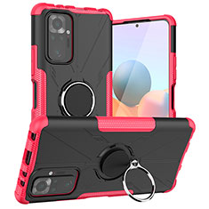 Funda Bumper Silicona y Plastico Mate Carcasa con Magnetico Anillo de dedo Soporte JX1 para Xiaomi Redmi Note 10 Pro Max Rosa Roja