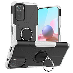 Funda Bumper Silicona y Plastico Mate Carcasa con Magnetico Anillo de dedo Soporte JX1 para Xiaomi Redmi Note 10S 4G Plata