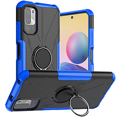 Funda Bumper Silicona y Plastico Mate Carcasa con Magnetico Anillo de dedo Soporte JX1 para Xiaomi Redmi Note 10T 5G Azul