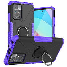 Funda Bumper Silicona y Plastico Mate Carcasa con Magnetico Anillo de dedo Soporte JX1 para Xiaomi Redmi Note 11 4G (2021) Morado