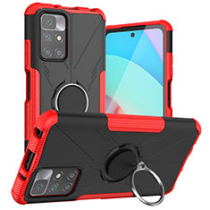 Funda Bumper Silicona y Plastico Mate Carcasa con Magnetico Anillo de dedo Soporte JX1 para Xiaomi Redmi Note 11 4G (2021) Rojo