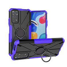 Funda Bumper Silicona y Plastico Mate Carcasa con Magnetico Anillo de dedo Soporte JX1 para Xiaomi Redmi Note 11 4G (2022) Morado