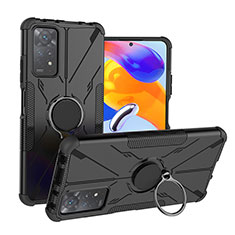 Funda Bumper Silicona y Plastico Mate Carcasa con Magnetico Anillo de dedo Soporte JX1 para Xiaomi Redmi Note 11 Pro 4G Negro