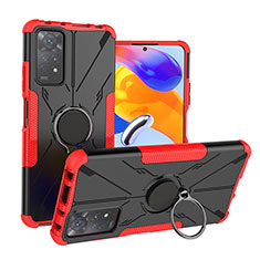 Funda Bumper Silicona y Plastico Mate Carcasa con Magnetico Anillo de dedo Soporte JX1 para Xiaomi Redmi Note 11 Pro 4G Rojo