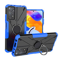 Funda Bumper Silicona y Plastico Mate Carcasa con Magnetico Anillo de dedo Soporte JX1 para Xiaomi Redmi Note 11 Pro 5G Azul