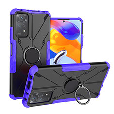 Funda Bumper Silicona y Plastico Mate Carcasa con Magnetico Anillo de dedo Soporte JX1 para Xiaomi Redmi Note 11 Pro 5G Morado