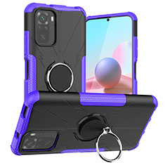 Funda Bumper Silicona y Plastico Mate Carcasa con Magnetico Anillo de dedo Soporte JX1 para Xiaomi Redmi Note 11 SE India 4G Morado