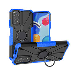 Funda Bumper Silicona y Plastico Mate Carcasa con Magnetico Anillo de dedo Soporte JX1 para Xiaomi Redmi Note 11S 4G Azul