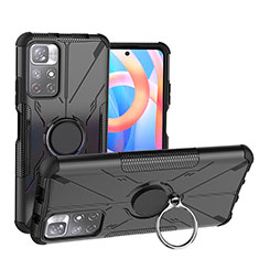 Funda Bumper Silicona y Plastico Mate Carcasa con Magnetico Anillo de dedo Soporte JX1 para Xiaomi Redmi Note 11S 5G Negro