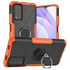 Funda Bumper Silicona y Plastico Mate Carcasa con Magnetico Anillo de dedo Soporte JX1 para Xiaomi Redmi Note 9 4G Naranja