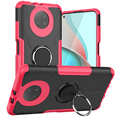 Funda Bumper Silicona y Plastico Mate Carcasa con Magnetico Anillo de dedo Soporte JX1 para Xiaomi Redmi Note 9 5G Rosa Roja