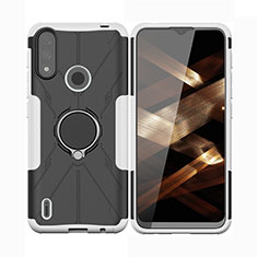 Funda Bumper Silicona y Plastico Mate Carcasa con Magnetico Anillo de dedo Soporte JX2 para Motorola Moto E7 Power Plata