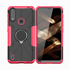 Funda Bumper Silicona y Plastico Mate Carcasa con Magnetico Anillo de dedo Soporte JX2 para Motorola Moto E7 Power Rosa Roja