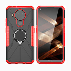 Funda Bumper Silicona y Plastico Mate Carcasa con Magnetico Anillo de dedo Soporte JX2 para Nokia 5.4 Rojo