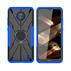 Funda Bumper Silicona y Plastico Mate Carcasa con Magnetico Anillo de dedo Soporte JX2 para Nokia C10 Azul