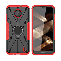 Funda Bumper Silicona y Plastico Mate Carcasa con Magnetico Anillo de dedo Soporte JX2 para Nokia C10 Rojo