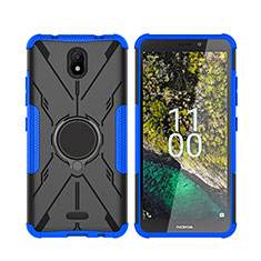 Funda Bumper Silicona y Plastico Mate Carcasa con Magnetico Anillo de dedo Soporte JX2 para Nokia C100 Azul