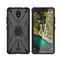 Funda Bumper Silicona y Plastico Mate Carcasa con Magnetico Anillo de dedo Soporte JX2 para Nokia C100 Negro