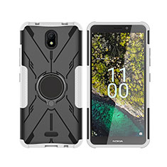 Funda Bumper Silicona y Plastico Mate Carcasa con Magnetico Anillo de dedo Soporte JX2 para Nokia C100 Plata