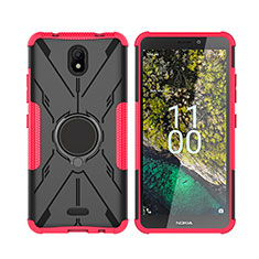 Funda Bumper Silicona y Plastico Mate Carcasa con Magnetico Anillo de dedo Soporte JX2 para Nokia C100 Rosa Roja