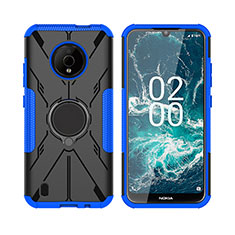 Funda Bumper Silicona y Plastico Mate Carcasa con Magnetico Anillo de dedo Soporte JX2 para Nokia C200 Azul