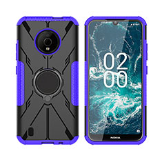 Funda Bumper Silicona y Plastico Mate Carcasa con Magnetico Anillo de dedo Soporte JX2 para Nokia C200 Morado