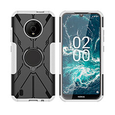 Funda Bumper Silicona y Plastico Mate Carcasa con Magnetico Anillo de dedo Soporte JX2 para Nokia C200 Plata