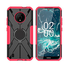 Funda Bumper Silicona y Plastico Mate Carcasa con Magnetico Anillo de dedo Soporte JX2 para Nokia C200 Rosa Roja