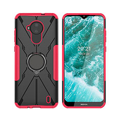 Funda Bumper Silicona y Plastico Mate Carcasa con Magnetico Anillo de dedo Soporte JX2 para Nokia C30 Rosa Roja