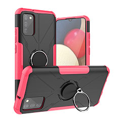 Funda Bumper Silicona y Plastico Mate Carcasa con Magnetico Anillo de dedo Soporte JX2 para Samsung Galaxy A02s Rosa Roja