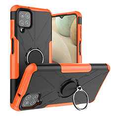 Funda Bumper Silicona y Plastico Mate Carcasa con Magnetico Anillo de dedo Soporte JX2 para Samsung Galaxy A12 Nacho Naranja