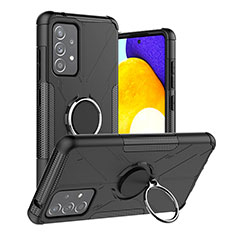 Funda Bumper Silicona y Plastico Mate Carcasa con Magnetico Anillo de dedo Soporte JX2 para Samsung Galaxy A52 4G Negro