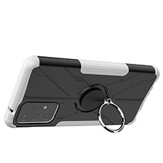 Funda Bumper Silicona y Plastico Mate Carcasa con Magnetico Anillo de dedo Soporte JX2 para Samsung Galaxy A72 4G Blanco