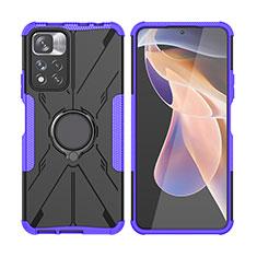 Funda Bumper Silicona y Plastico Mate Carcasa con Magnetico Anillo de dedo Soporte JX2 para Xiaomi Poco X4 NFC Morado