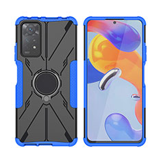 Funda Bumper Silicona y Plastico Mate Carcasa con Magnetico Anillo de dedo Soporte JX2 para Xiaomi Redmi Note 11 Pro 4G Azul