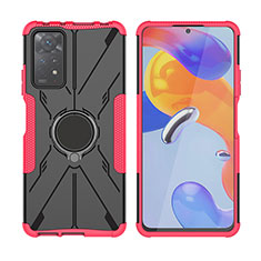 Funda Bumper Silicona y Plastico Mate Carcasa con Magnetico Anillo de dedo Soporte JX2 para Xiaomi Redmi Note 11 Pro 5G Rojo