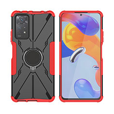 Funda Bumper Silicona y Plastico Mate Carcasa con Magnetico Anillo de dedo Soporte JX2 para Xiaomi Redmi Note 11 Pro 5G Rosa Roja
