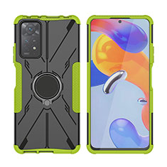 Funda Bumper Silicona y Plastico Mate Carcasa con Magnetico Anillo de dedo Soporte JX2 para Xiaomi Redmi Note 11 Pro 5G Verde