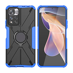 Funda Bumper Silicona y Plastico Mate Carcasa con Magnetico Anillo de dedo Soporte JX2 para Xiaomi Redmi Note 11 Pro+ Plus 5G Azul