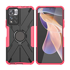 Funda Bumper Silicona y Plastico Mate Carcasa con Magnetico Anillo de dedo Soporte JX2 para Xiaomi Redmi Note 11 Pro+ Plus 5G Rojo